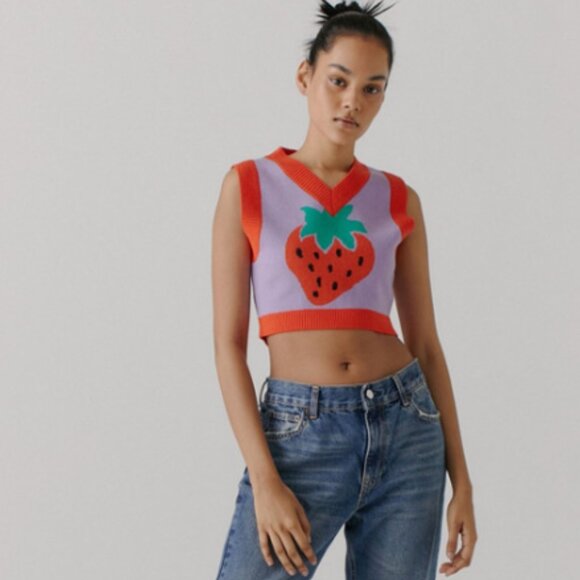 Urban Outfitters Randi Cropped Strawberry Sweater Vest – Size Small Petite - Picture 2 of 8